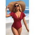 thumbnail image 4 of Attraco Womens One Piece Swimsuit Full Coverage Bathing Suit Tummy Control Deep V Neck Retro Ruffle Swimwear, 4 of 6