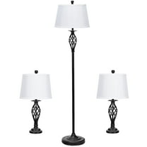 Gymax 3-Piece Lamp Set 2 Table Lamps 1 Floor Lamps Living Room Bedroom Fabric Shade