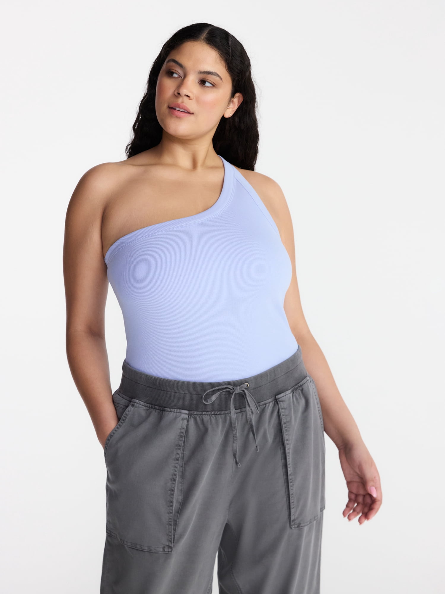 Avia Women's One Shoulder Ribbed Tank Top, Sizes XS-XXXL