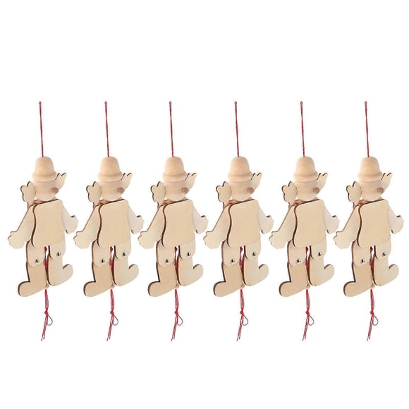 Wooden Marionette Puppet Clown Toy 6Pcs for Pretend Play and Parties