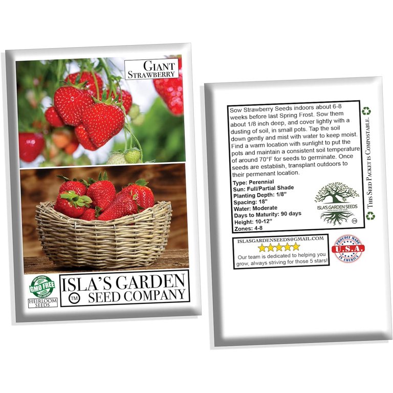 Giant Strawberry Seeds For Planting - 50 Heirloom Non-GMO Seeds, Fragaria  Vesca By Isla's Garden Seeds