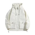 thumbnail image 2 of Maoxin Mens Jacket Men's Stitching Drawstring Hooded Slim Fashion Jacket Coat Outwear Jackets for Men , Khaki , 4XL, 2 of 7