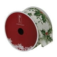 thumbnail image 4 of Northlight Ivory and Green Holly Leaves Christmas Wired Craft Ribbon 2.5" x 16 Yards, 4 of 4