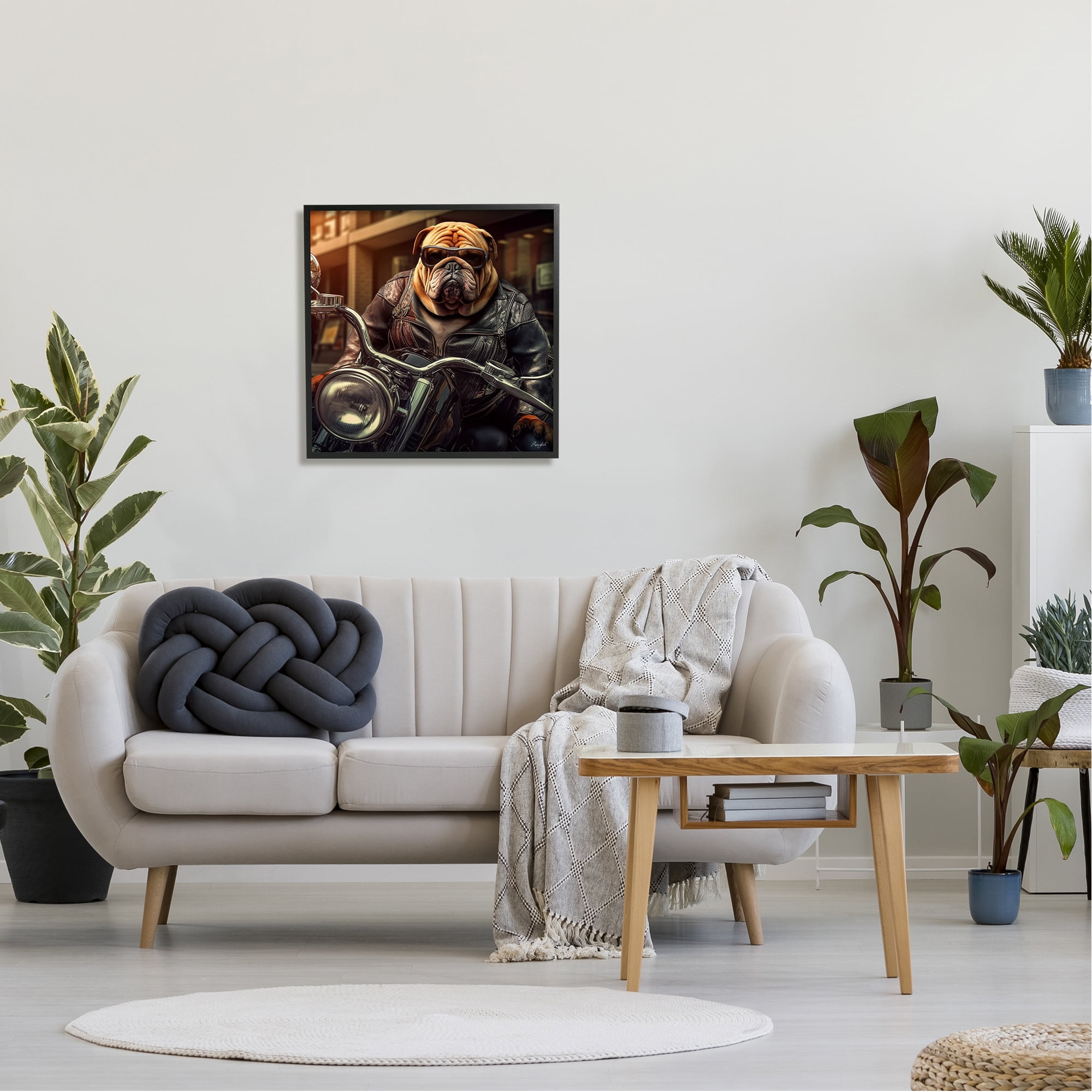 Stupell Industries Bulldog Biker Portrait Animals & Insects Painting Black Framed Art Print Wall Art, 24 x 24