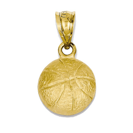 14K Yellow Gold Satin Basketball Charm Pendant - 19mm