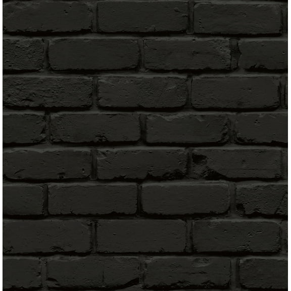 NuWallpaper Black Amsterdam Brick Peel & Stick Wallpaper, 216" x 20.5", for Home Decoration