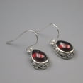 thumbnail image 1 of HOOUN Real 925 Silver Dangle Women Red Garnet Carved Pattern Drop Earrings, 1 of 4