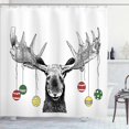 thumbnail image 1 of Christmas Decorated Reindeer Shower Curtain Funny Christmas Sketch Art Decor Bathroom Set with Hooks 69" W x 70" H, 1 of 4