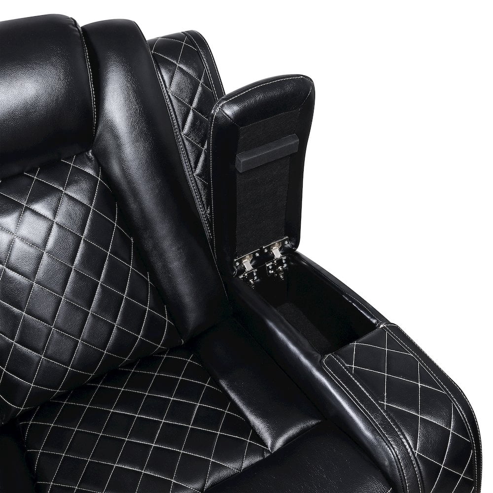New Classic Furniture Orion II Faux Leather Power Console Loveseat in Black