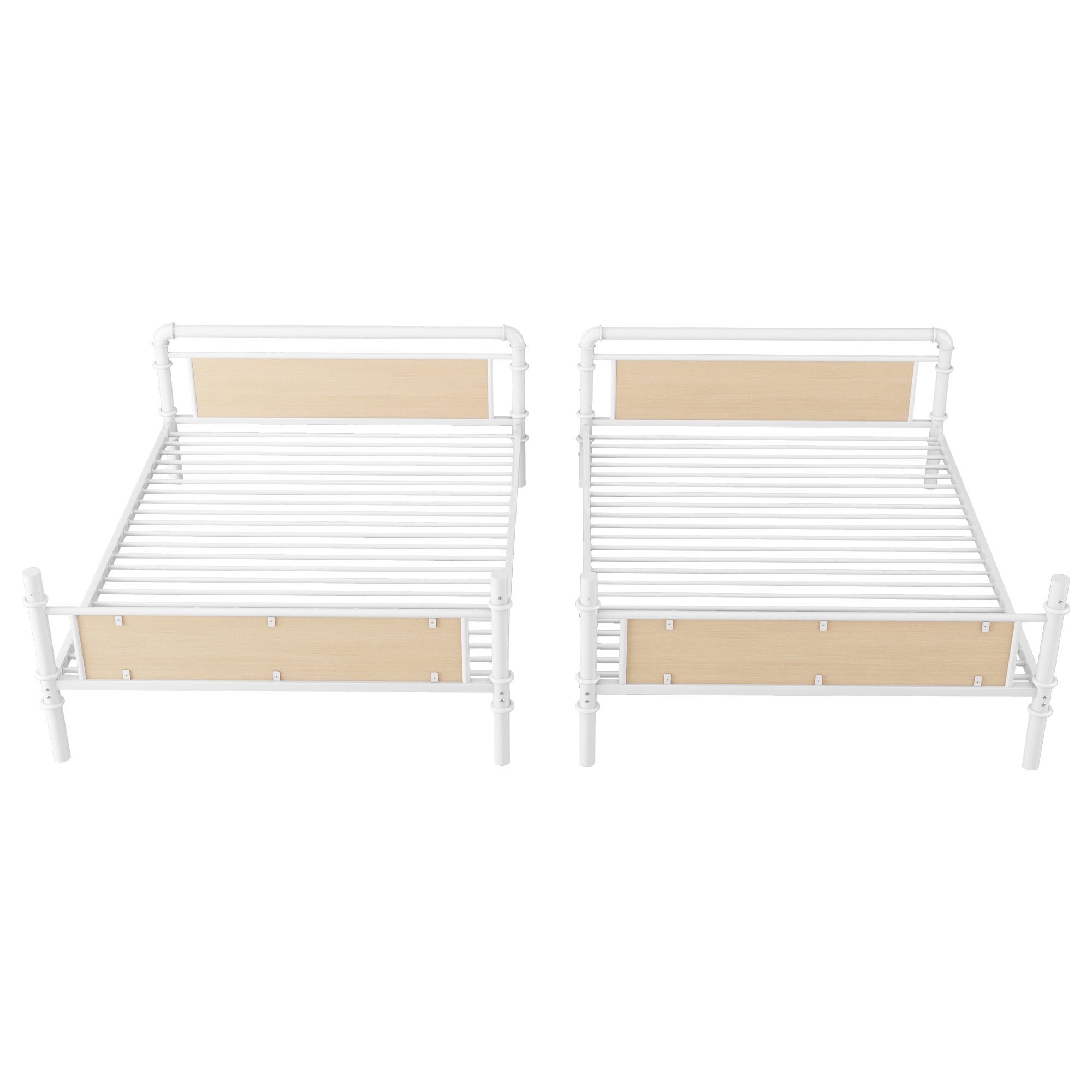 Twin XL over Twin XL Bunk Bed, Industrial Style Metal Bunk Bed with Safety Guard Rails for Teens and Adults, Easy Assembly, White