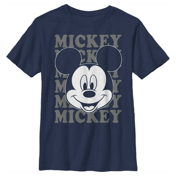 Boy's Mickey & Friends Mickey Mouse Repeating Name Graphic Tee Navy Blue X Large