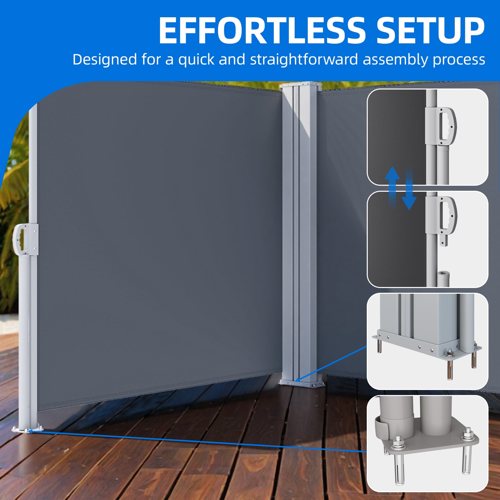 Double Side Retractable Awning 236''X 78'', UV-Resistant Outdoor