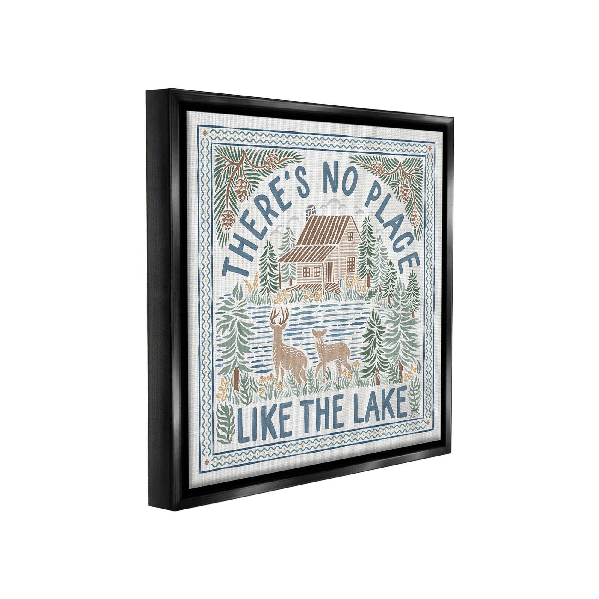 Stupell Industries No Place Like Lake Landscape Painting Black Floater Framed Canvas Art Print Wall Art, 18 x 18