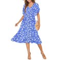 thumbnail image 1 of Vestido de verano AUSELILY para mujer, cuello en V, manga corta, floral, 1 of 6