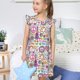 thumbnail image 4 of Fotbe Peace Love and Dove Flower Power Vestido de Dormir para Niñas de 3 a 10 Años, Mangas Cortas, Estilo Princesa, Pijama Camisón con Mangas Voladas-X-Large, 4 of 6