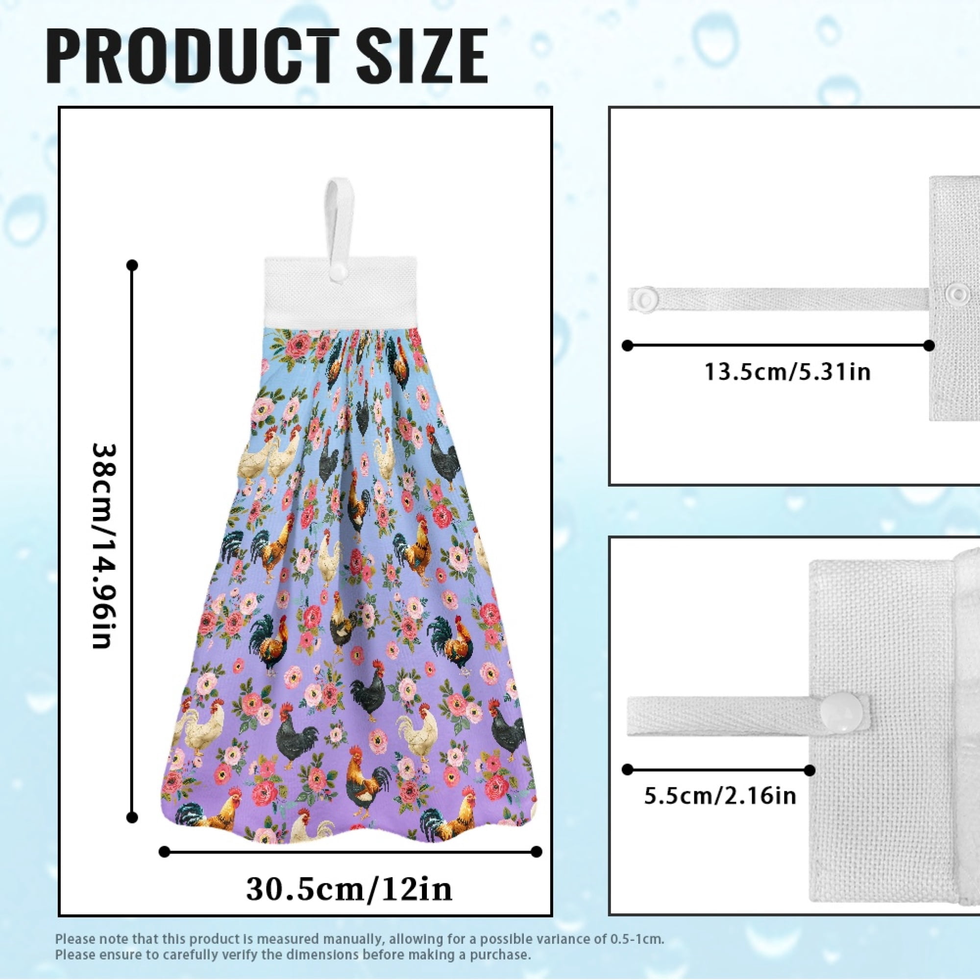 ZIATUBLE Chicken Flower Hand Bath Towel Washable Towels for Kitchen Drying Reusable Bathroom Hand Bath Towel with Snap Button Kitchen Hand Towels and Washcloths Tea Towels