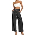 thumbnail image 5 of akafmk Womens High Waist Wide Leg Dress Pants Button Front Pleated Business Casual Pants Stretch Cropped Office Teacher Pants, Size XL, 5 of 8