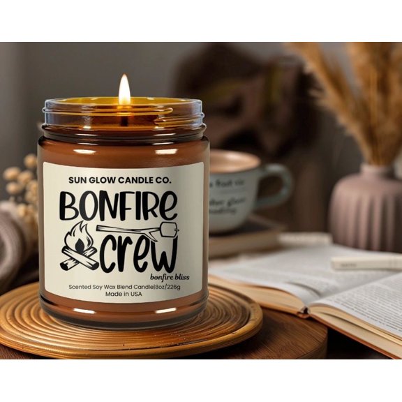 Sun Glow Candle Bonfire Bliss 8oz Scented Jar Candle with 50 h Burn Time