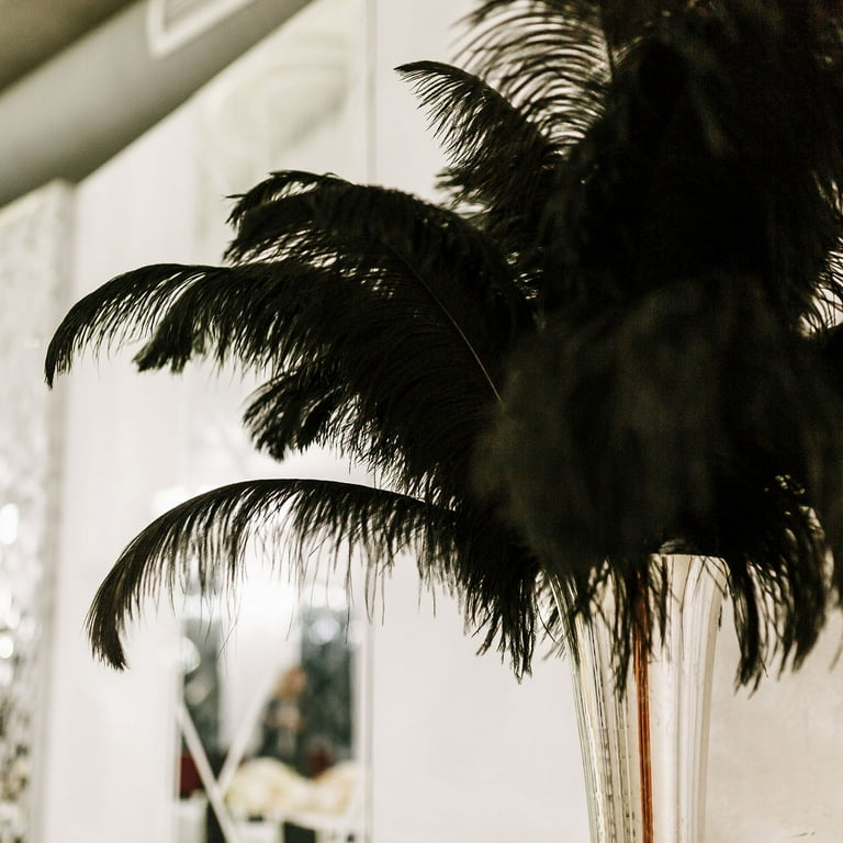 120 Pcs Natural Black / White Ostrich Feathers for Wedding Party Centerpieces,Flower Arrangement Home Decoration (Black)