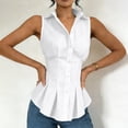 thumbnail image 6 of Women's Trendy Waistcoat Collared Sleeveless Button Down Peplum Shirt Ruched Waist Slim Fit Pleated Hem Vest Blouse Business Casual Outfit White, 6 of 8