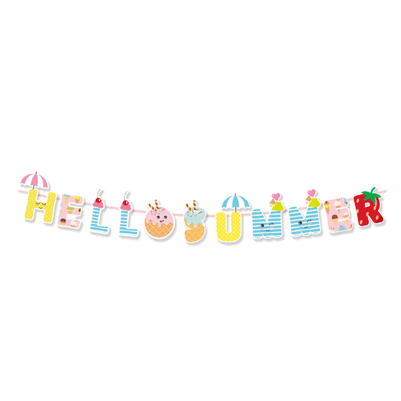 Hello Summer Party Banner, Colorful Letter Garland, Ice Cream Theme, Summer Decoration