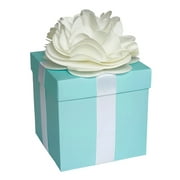Large Centerpiece Favor Box with Lid & Self Adhesive Satin Ribbons & Ivory Tissue Paper Flower Bow - Robin Egg Aqua Blue