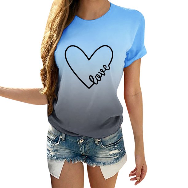 Camisetas con degradado de cuello redondo para mujer Blusas cómodas sueltas a la moda Tops de San Valentín Fridja gope1358