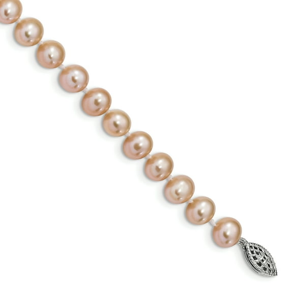 Primal Silver Sterling Silver Rhodium-plated 7-8mm Pink Freshwater Cultured Pearl Bracelet