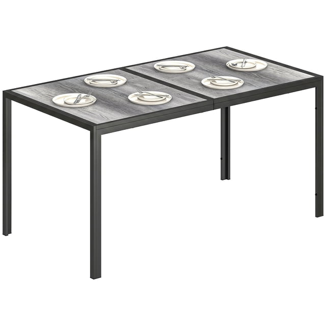 Outsunny Outdoor Dining Table for 4-6, Patio Table w/ Wood-Effect Top, Grey
