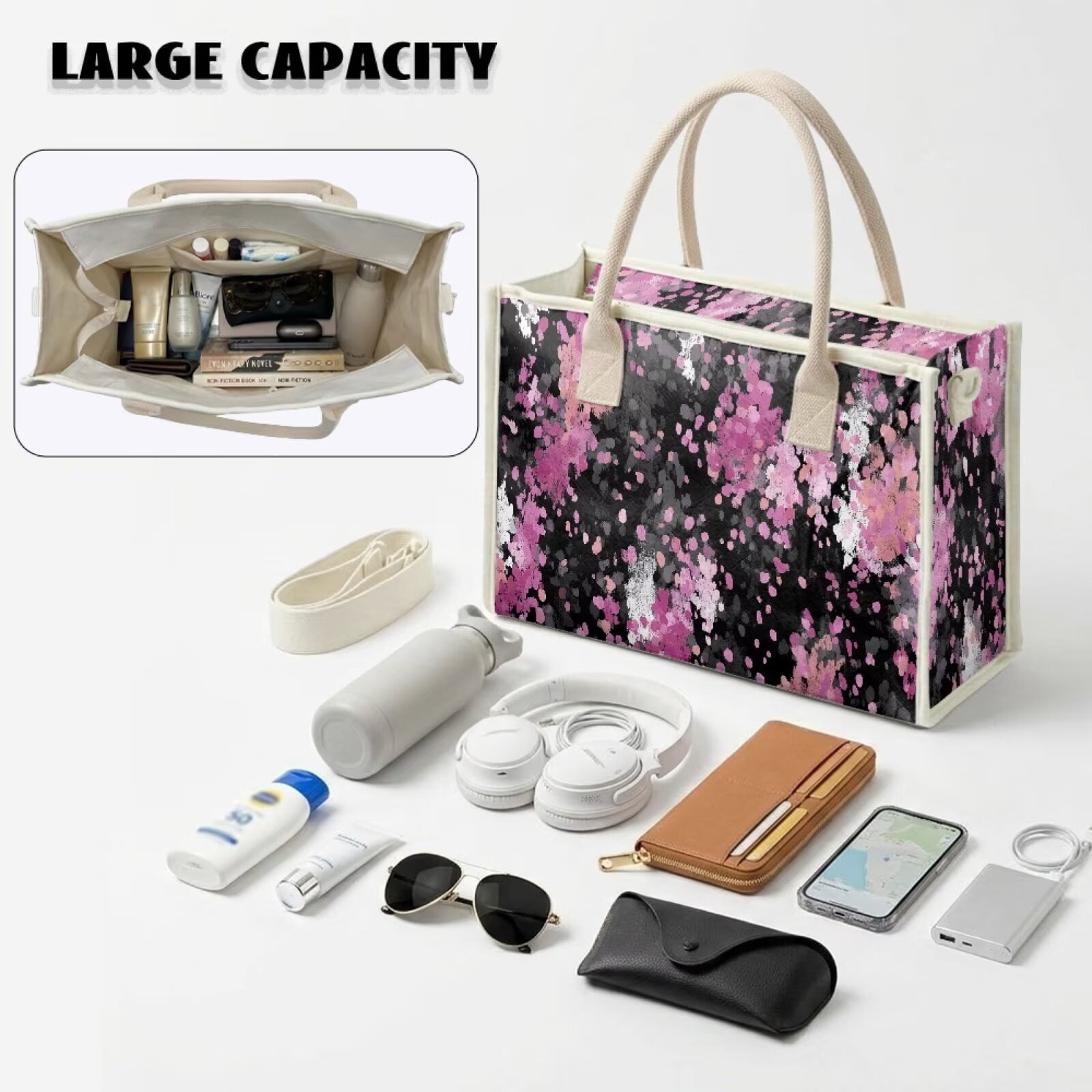 ZUXONGSY Hummingbird Cherry Blossom Print PVC Tote Bag Large