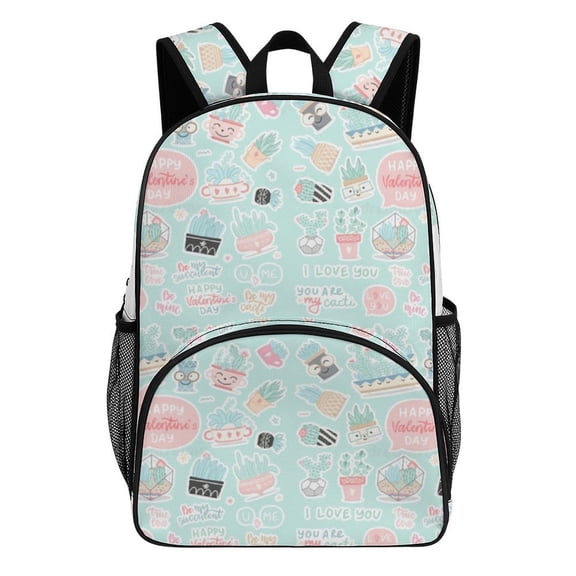Cute Cactus Valentines Day Pattern Big Student Laptop Backpack For College Women Middle High Teen Bookbag Travel Daypack