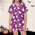 thumbnail image 2 of LIIPEE Girls Halloween Pajamas Cute Cartoon Graphic Print Short Sleeve Flat Collar Button Down Shirts And Shorts Sleepwear 2 Piece Set Kids Comfortable Holiday Party Nightwear,2-3 Years, 2 of 4