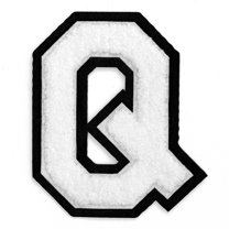 Chenille Stitch Varsity Iron-On Patch by pc, 4-1/2", White/Black, TR-11648 (Letter Q)