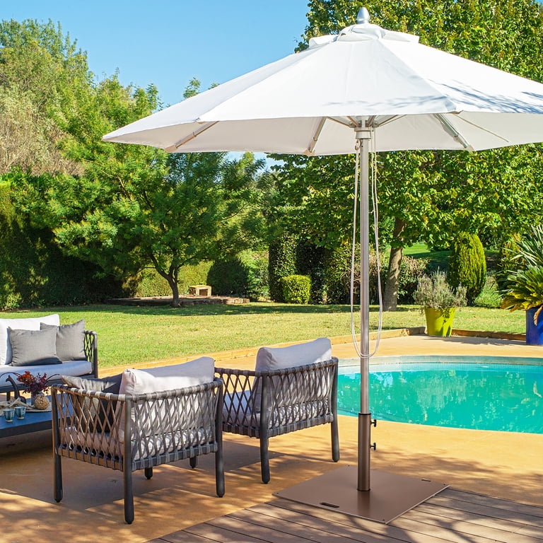 hampton bay belcourt square patio umbrella base Cantilever | Wind Resistant, 360 Rotation | Commercial Grade | Sunbrella Antique Beige and two adjustable tightening knobs securely hold the pole in place to prevent wobbling or tipping Hampton Bay 11 Ft. Cantilever