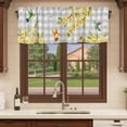 thumbnail image 6 of 2 Pack Valances for Window, Spring Forsythia Flowers Short Curtains for Kitchen Bedroom Living Room, Yellow Floral Hummingbird Gray Plaid Rod Pocket Small Window Treatment Valance Drapes 42 x 18 Inch, 6 of 8