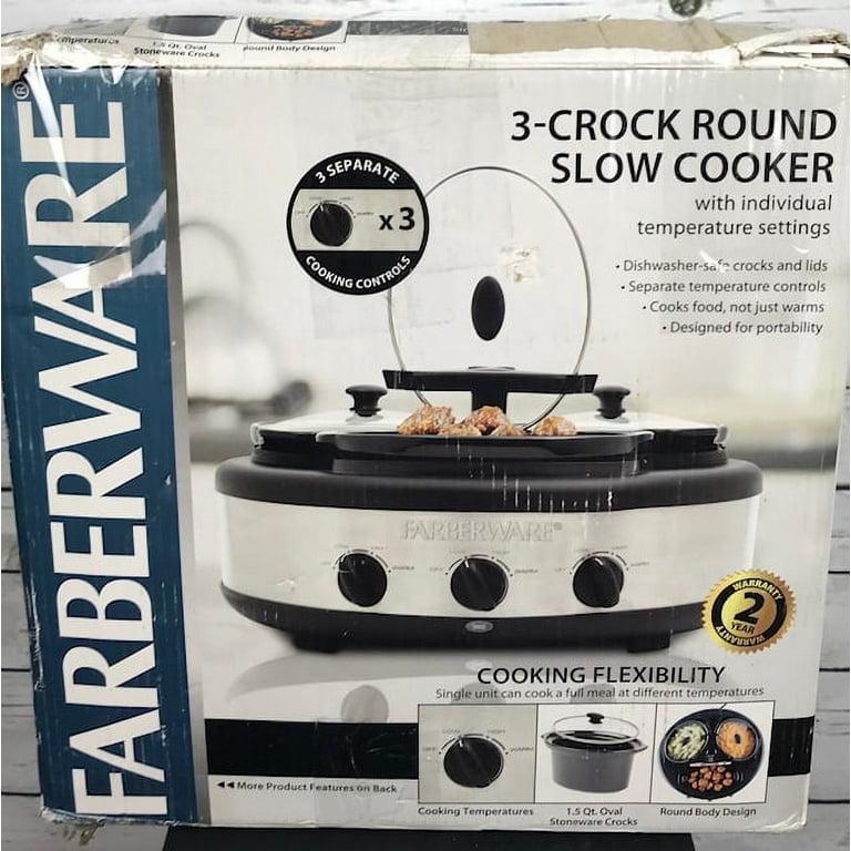 GE 3-Crock Pot Round Slow Cooker Stoneware Separate Temperature Controls  103734