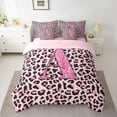 thumbnail image 2 of Manfei Girls Pink Leopard Print Twin Bedding Sets 7pcs, Glitter Personalized Letter A Bedding Comforter Set, Cheetah Print Monogrammed Sheet Sets, Luxury Bedroom Decor, 2 of 8