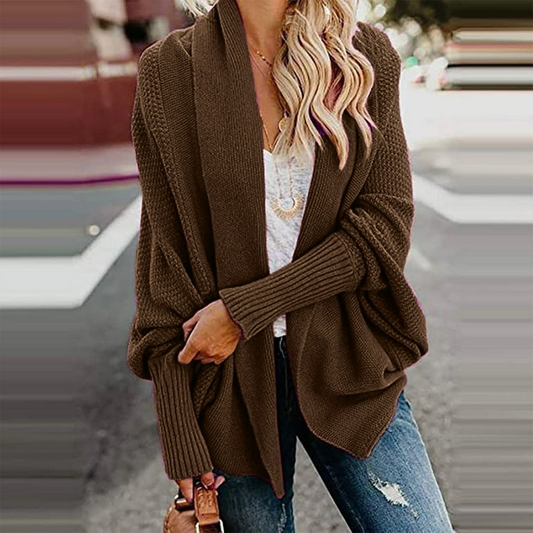 AHTJRT Womens Oversized Chunky Knit Kimono Slouchy Wrap Batwing Cardigan Sweater Open Front Outwear Coat Coffee 001 2XL