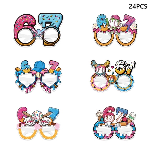 24PCS 6 7 Paper Party Glasses Birthday Party Decoration Supplies PhotoStudio Props Six Seven Theme Birthday Game Prop Gift.