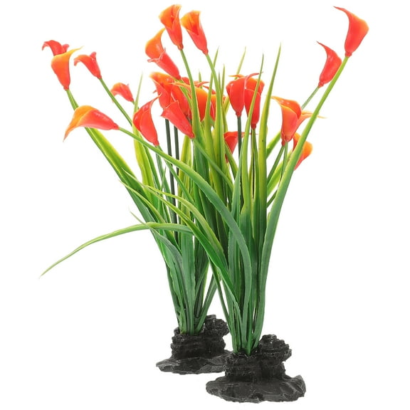 2pcs Aquarium Landscaping Silk Plants Aquarium Flower Decoration Compact Fake Plant Small Aquarium Decor Reptiles Tank Plants Desktop Accessories Fish Tank