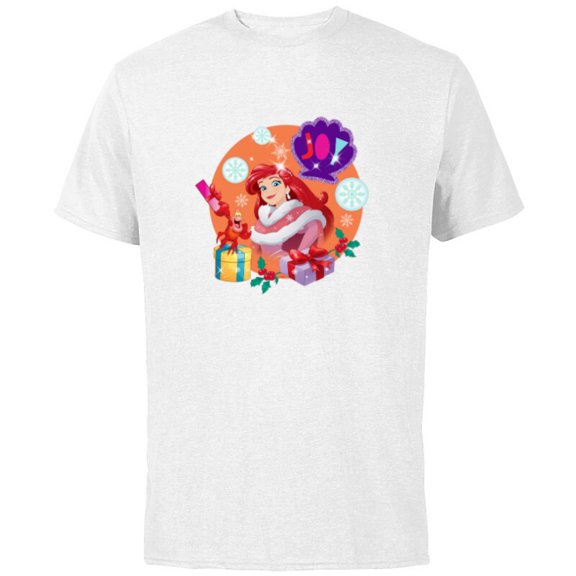Disney Princess The Little Mermaid Ariel Christmas Joy - Short Sleeve Cotton T-Shirt for Adults - Customized-White
