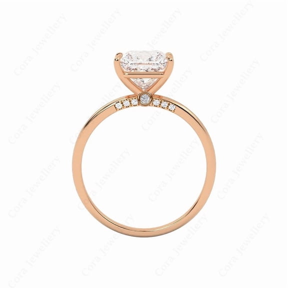 Cora Jewellery 2CT Bridge Diamond Cushion Moissanite Solitaire Engagement Ring For Women, 14K Rose Gold