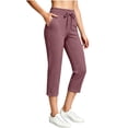 thumbnail image 2 of VBVC Women's Drawstring Capri Sweatpants , Casual Slim Summer Joggers For Women , Ladies' Straight Leg Crop Pants with Pockets, Pink , S-2XL, 2 of 6