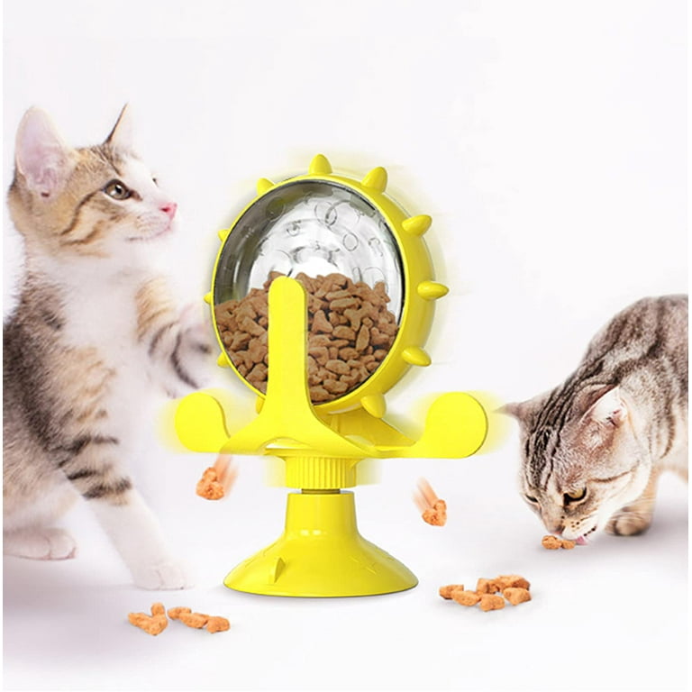 Gymchoice Pet Puzzle Feeder,Interactive Cat Toy,Funny Cat Leaking  Toy,Rotating Pet Snack Distribution Toy with a Powerful Sucker and Bell 
