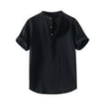 thumbnail image 2 of Amzcrzy Men's Cotton Linen Blend Mandarin Collar Shirt – Half-Button Casual Short Sleeve Top with Breathable Summer Comfort & Relaxed Loose Fit, 2 of 6