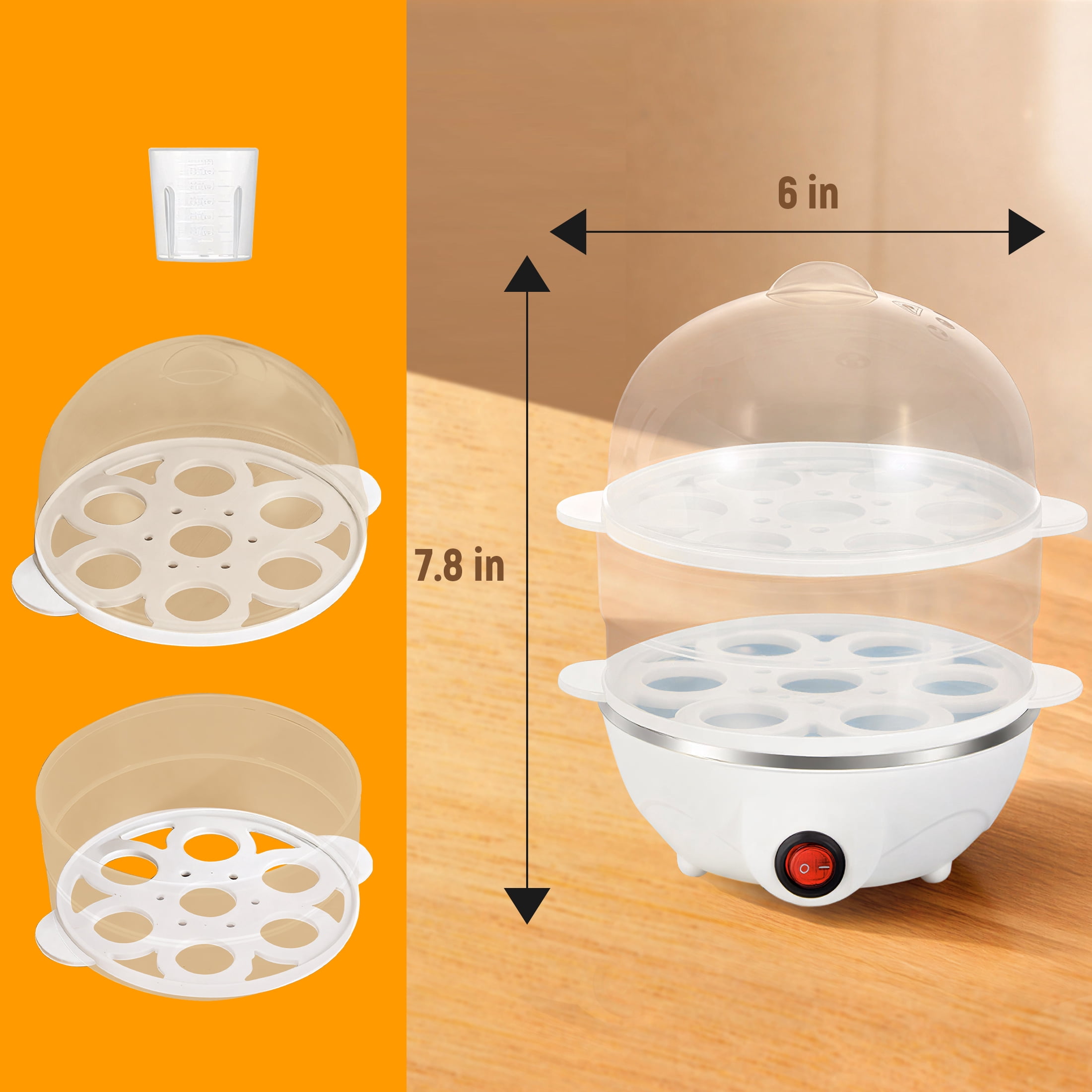 GARITIN Electric Egg Cooker for Hard Boiled Eggs, Poacher Eggs, Omelet Maker & Vegetable Steamer, 14 Egg Double-Tier, Auto Shut Off Boiled Egg Maker, White