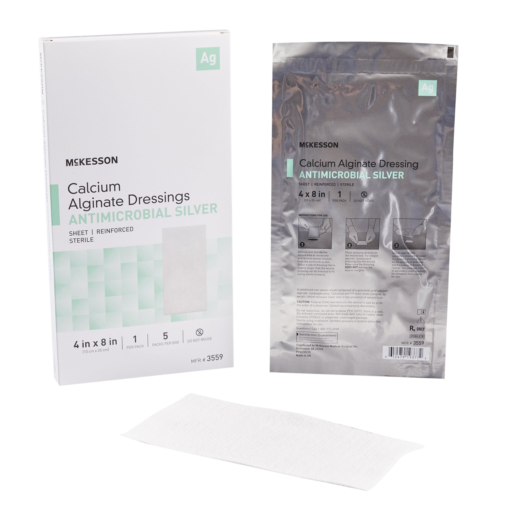 McKesson Calcium Alginate First Aid Gauze Box Set, 4 in x 8 in, 5 Count