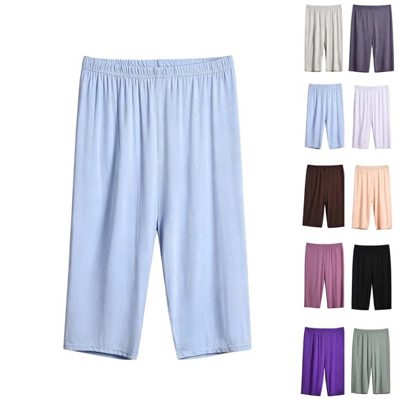 Womens Pajama Pants Dqueduo Women's Fashion Regular Waist Comfy Casual Exercise Pajama Shorts Mid Length Rayon Spandex Light Blue XXL