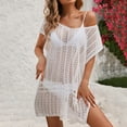 thumbnail image 5 of Taqqpue Crochet Cover Up for Women Solid Color Short Sleeve Round Neck Bathing Swimwear Knit Hollow Out Bikini Beach Mesh Coverups Summer Vacation Flowy Plus Size Dress, 5 of 9