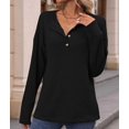 thumbnail image 5 of Women'S Henley Shirts Long Sleeve V Neck Ribbed Button Down Knit Sweater Fitted Tops Black L, 5 of 10
